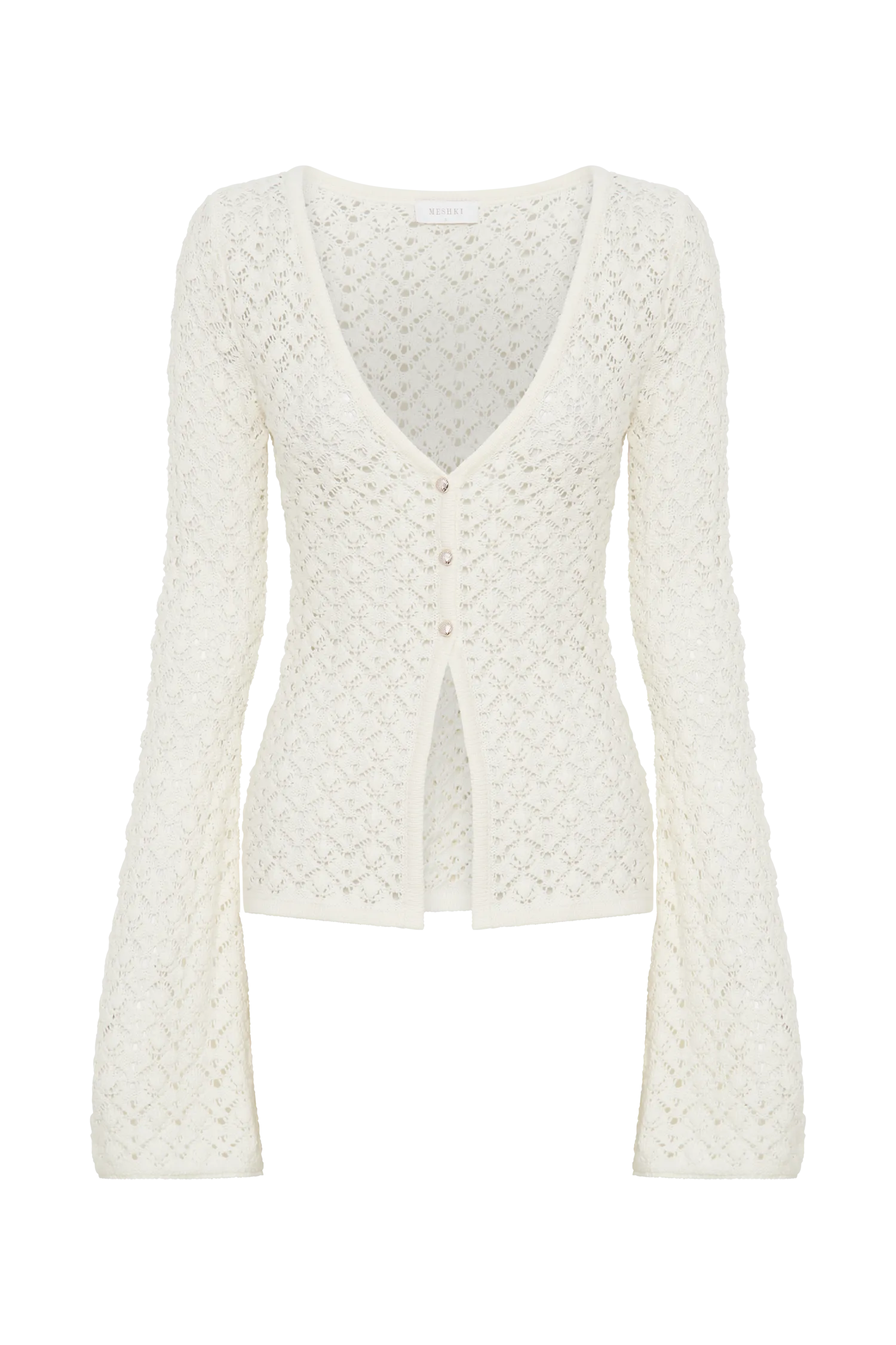 Murphy Long Sleeve Knit Shell Button Cardigan - White
