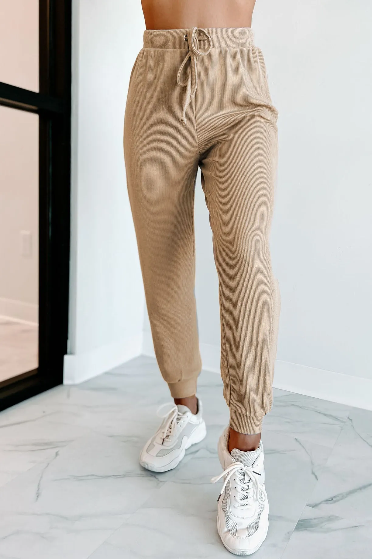 Natural Comfort Knit Drawstring Joggers (Taupe)