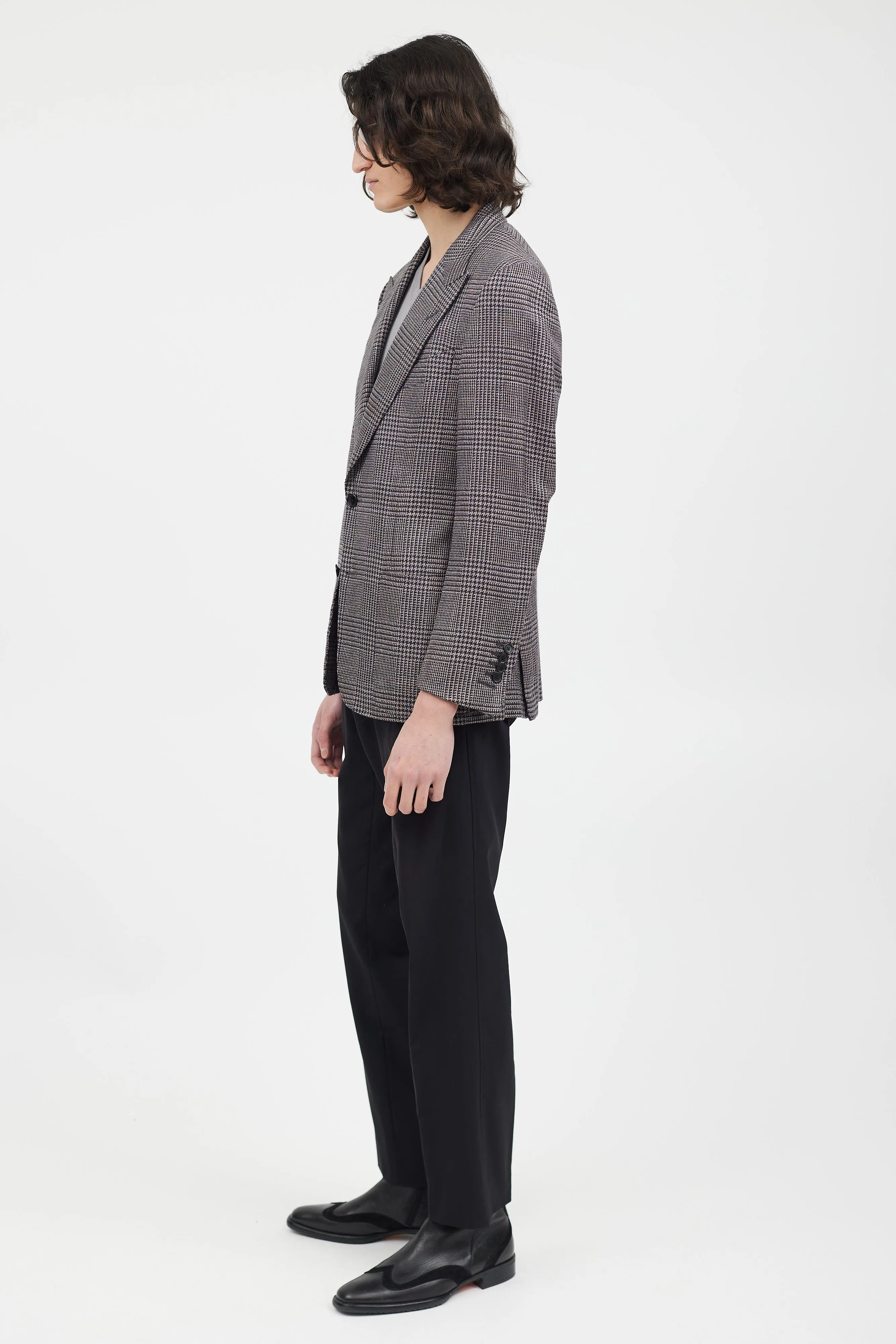 Navy & Pink Wool Houndstooth Blazer