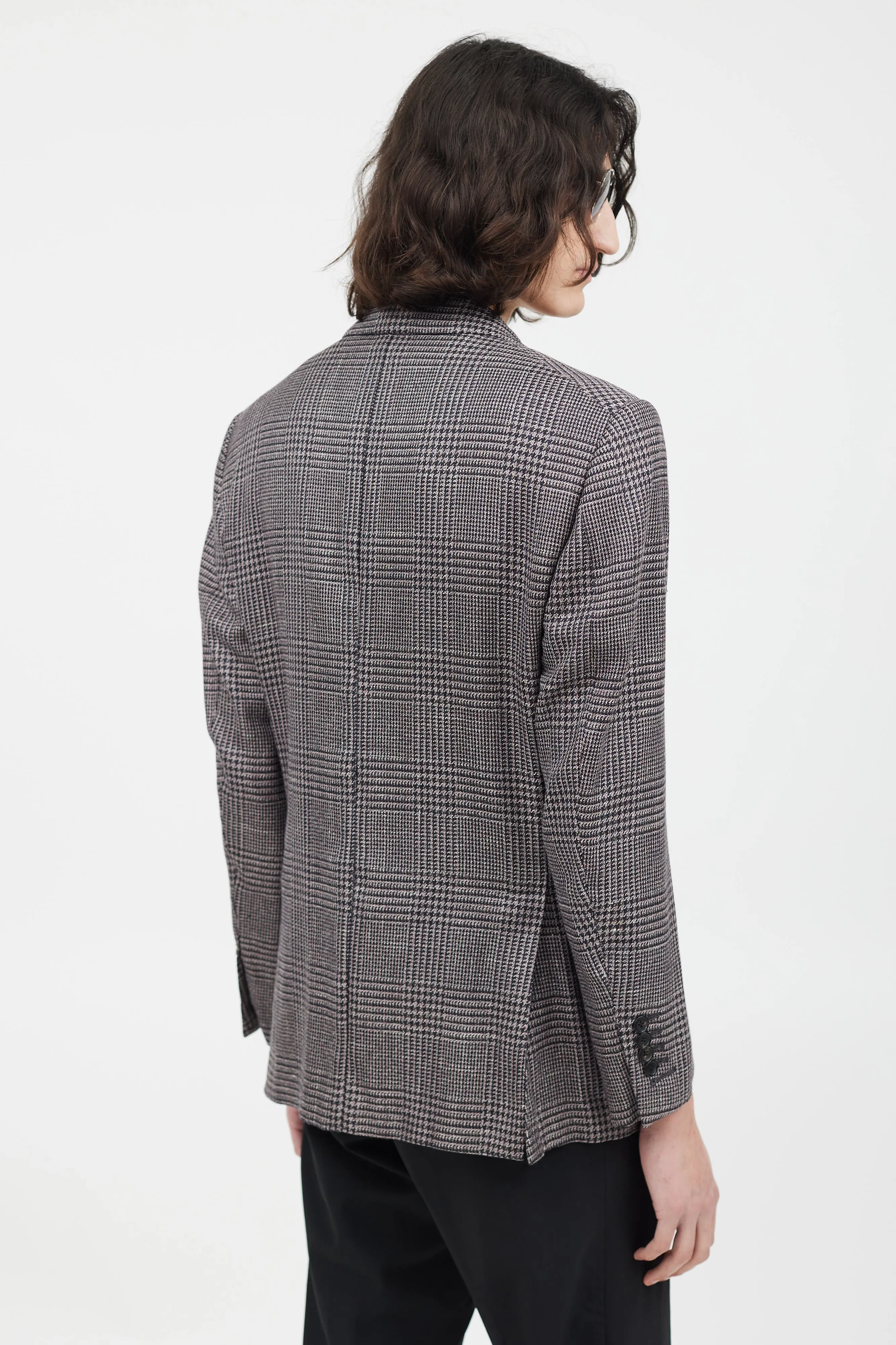 Navy & Pink Wool Houndstooth Blazer