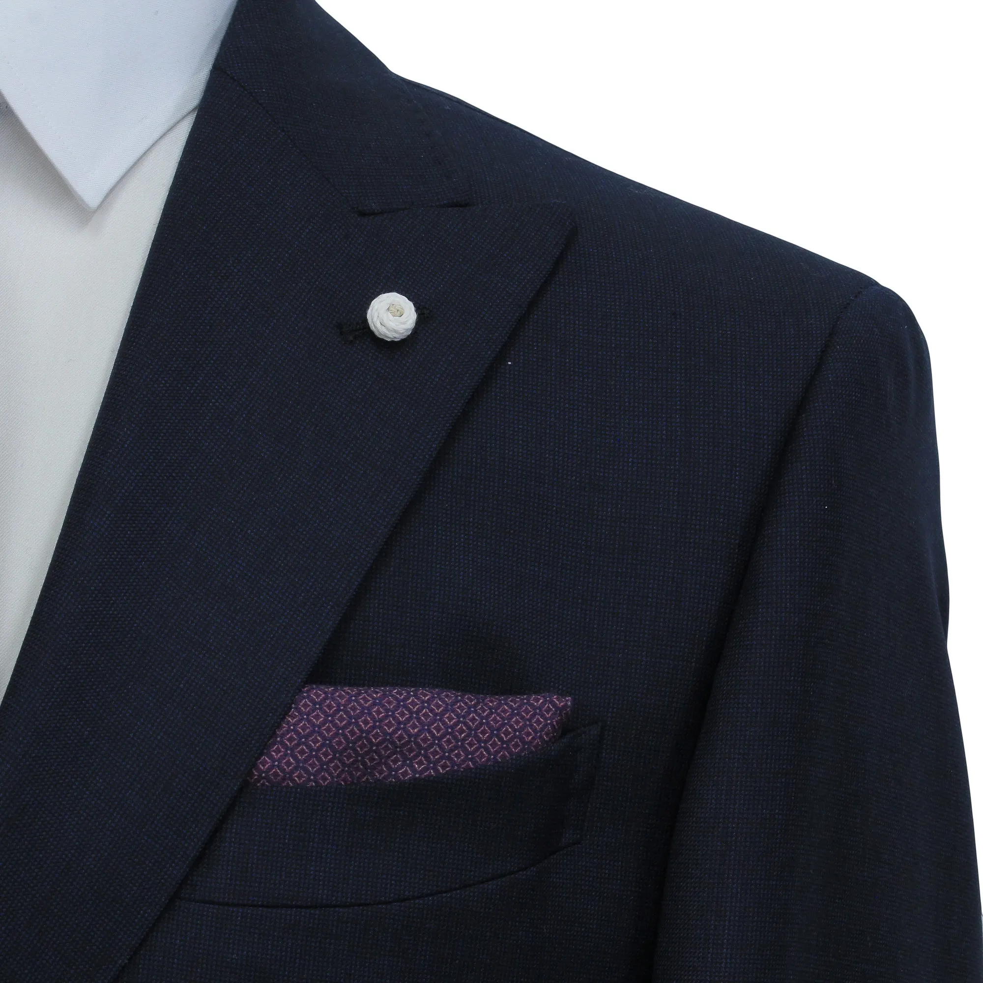 Navy Blue Nailhead Wool Mantua Slim Fit Suit Peak Lapel - Luigi Bianchi