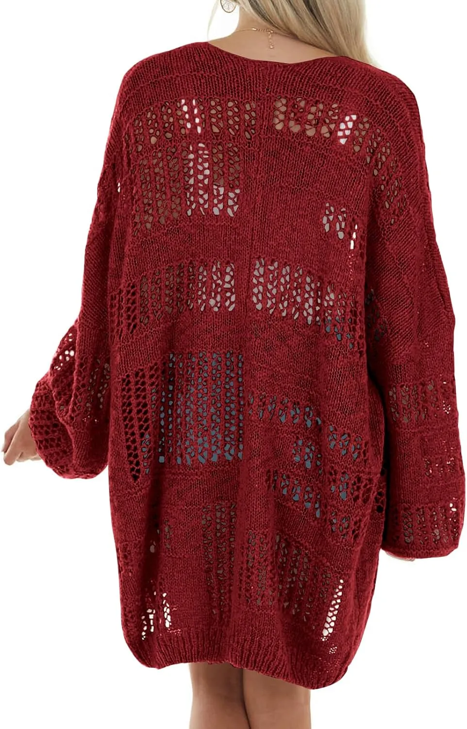 Newffr Womens Lightweight Crochet Oversized Cardigan Sweaters Kimono Boho Long Sleeve Open Front Knitted Cover Ups