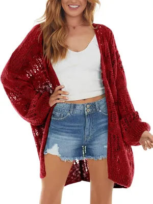 Newffr Womens Lightweight Crochet Oversized Cardigan Sweaters Kimono Boho Long Sleeve Open Front Knitted Cover Ups