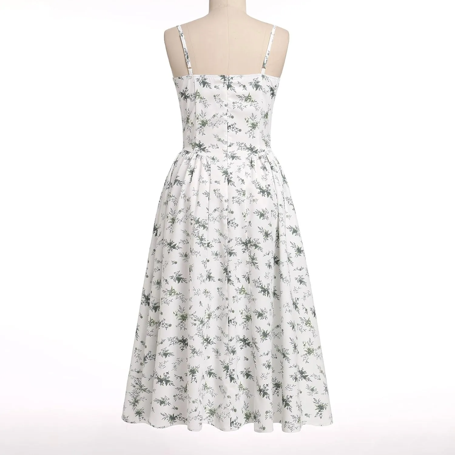 OBEEII Women Corset Dress Floral Bustier Midi Dress Flowy Spaghetti Straps Low Cut Summer Sun Dress