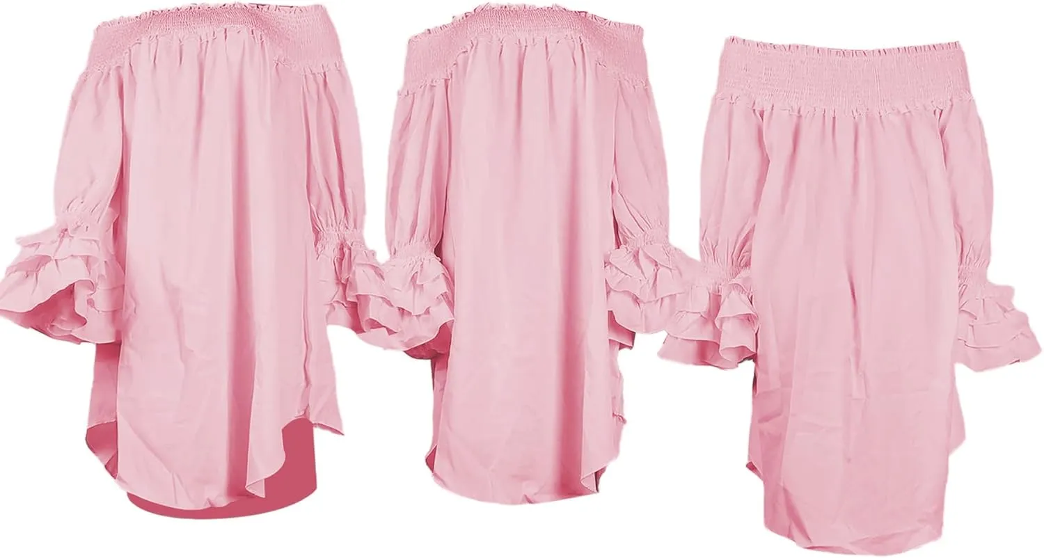 Off Shoulder Dress for Women A-Line Ruffle Sleeve Casual Plus Size Midi Pleated Sundress