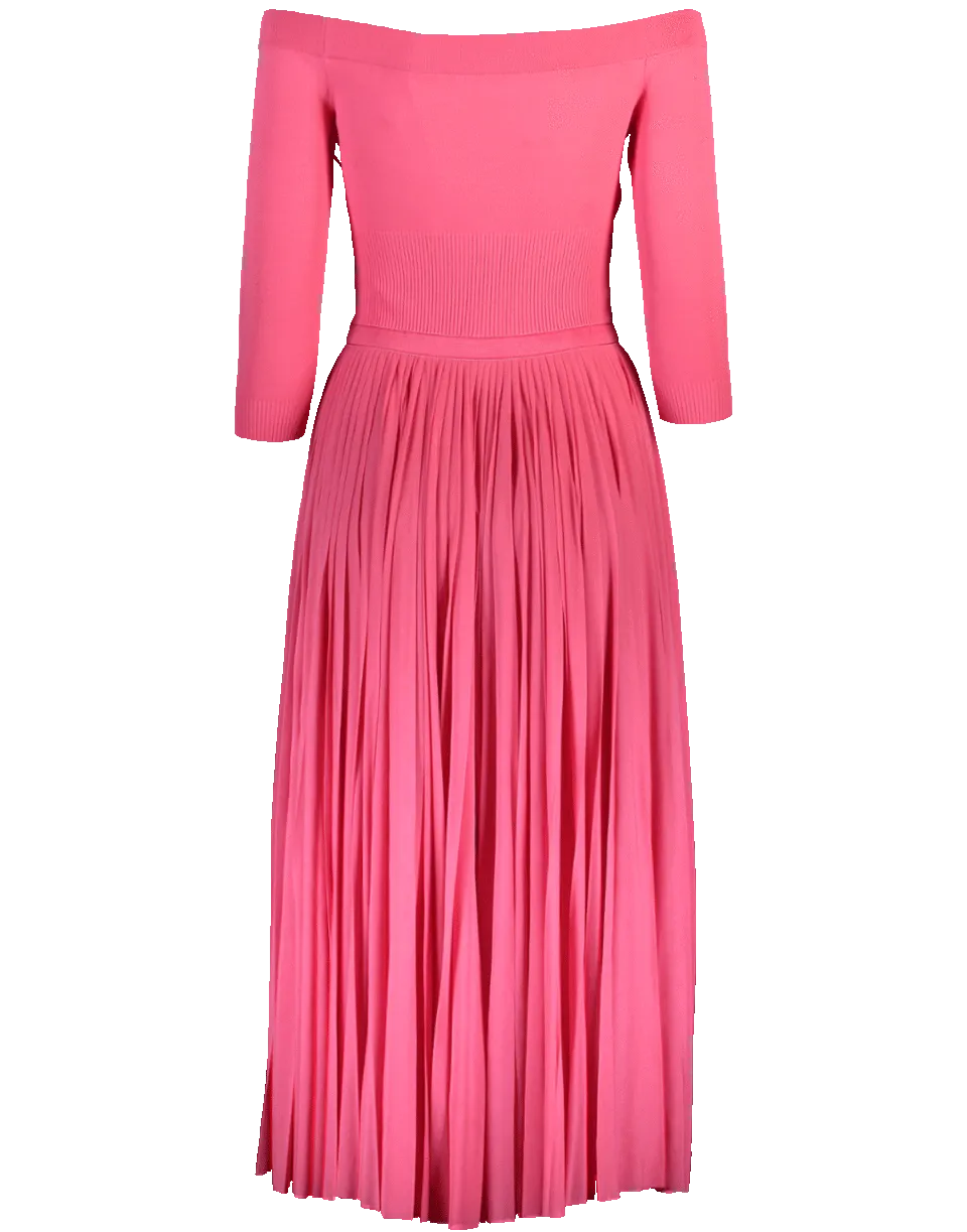 Off Shoulder Dress With Pleated Skirt