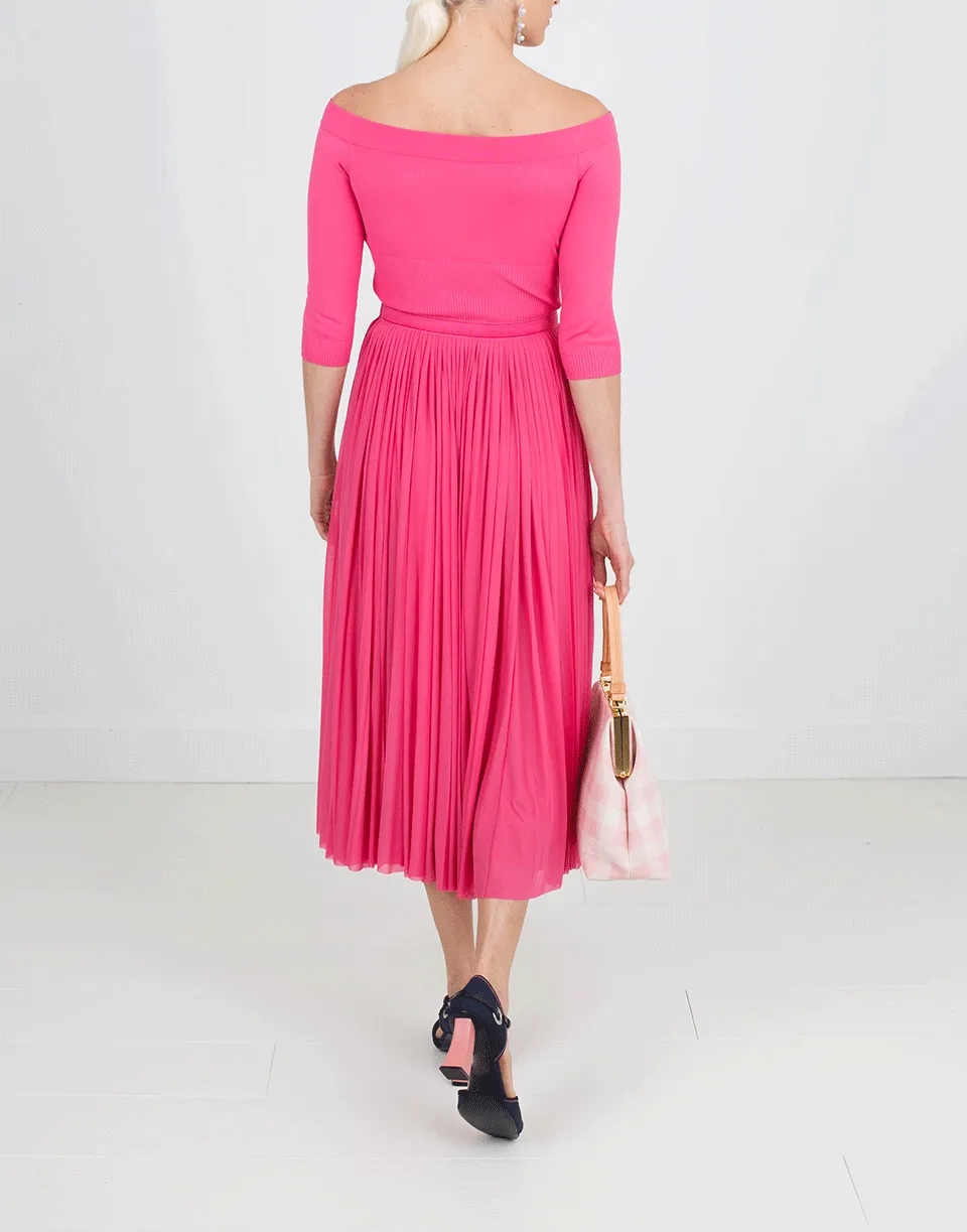Off Shoulder Dress With Pleated Skirt