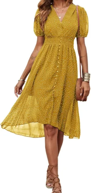 PRETTYGARDEN Women's Floral Wrap V-Neck Midi Dress Short Sleeve Boho Summer Beach Long Dress High Low Hem Smocked Dress Women