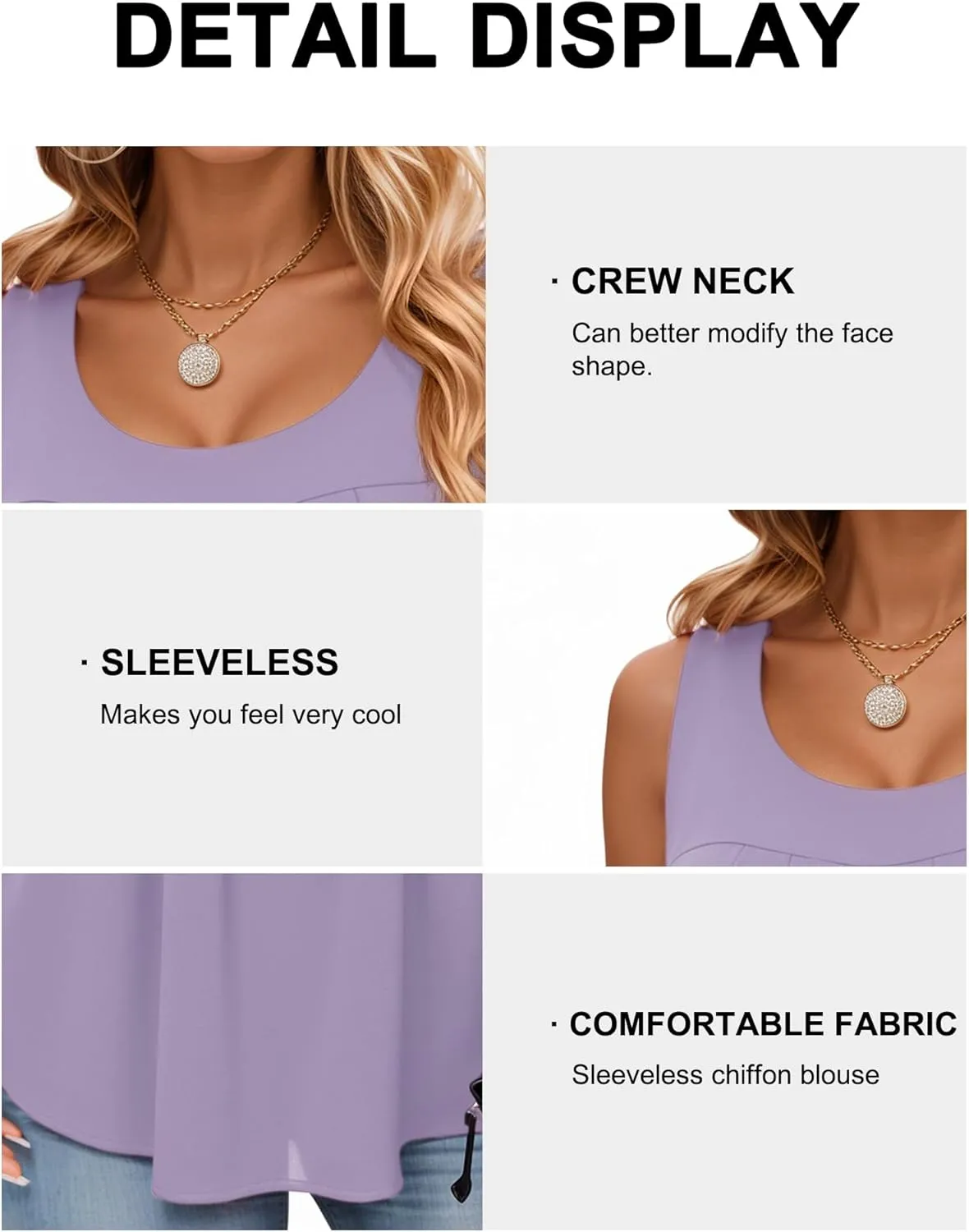 QUEZHU Women's Summer Blouses and Tops 2025 Double Layers Chiffon Blouses Tank Loose Fit Round Neck Sleeveless Tunic