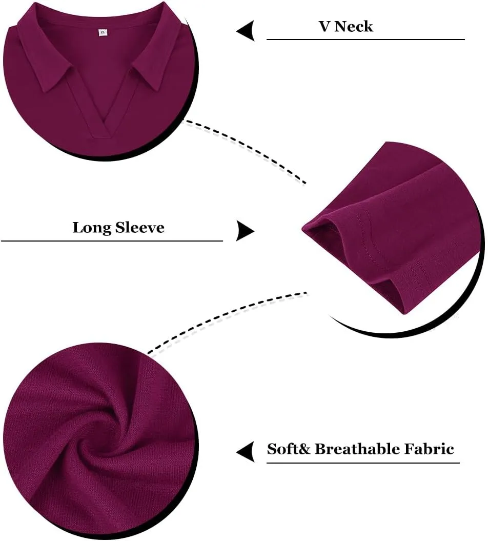 RITERA Plus Size Polo Shirts for Women Fall Long Sleeve V Neck Tops Casual Collared Blouses XL-5XL