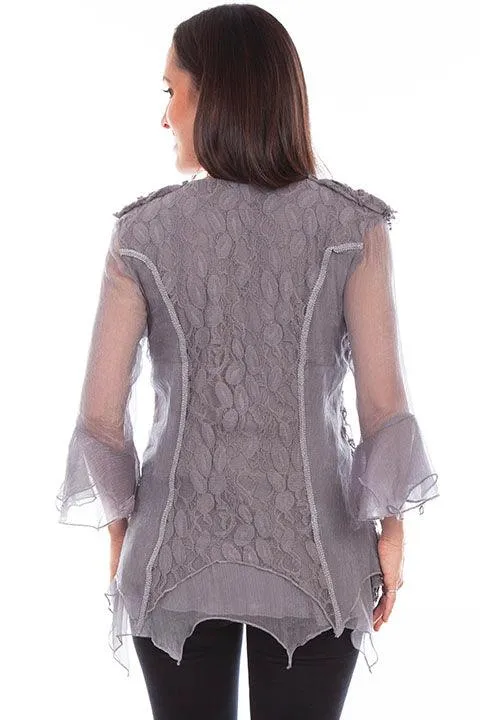 Scully Women's Grey Crochet Lace Bell Sleeve Blouse HC752