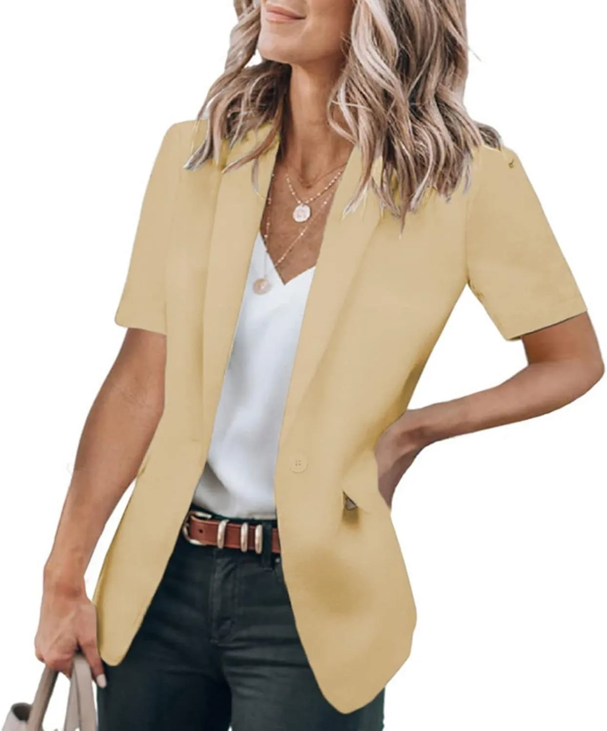 Short Sleeve Blazers for Women Business Casual Work Office Suit Jackets Lightweight Elegant Open Front Lapel Jacket