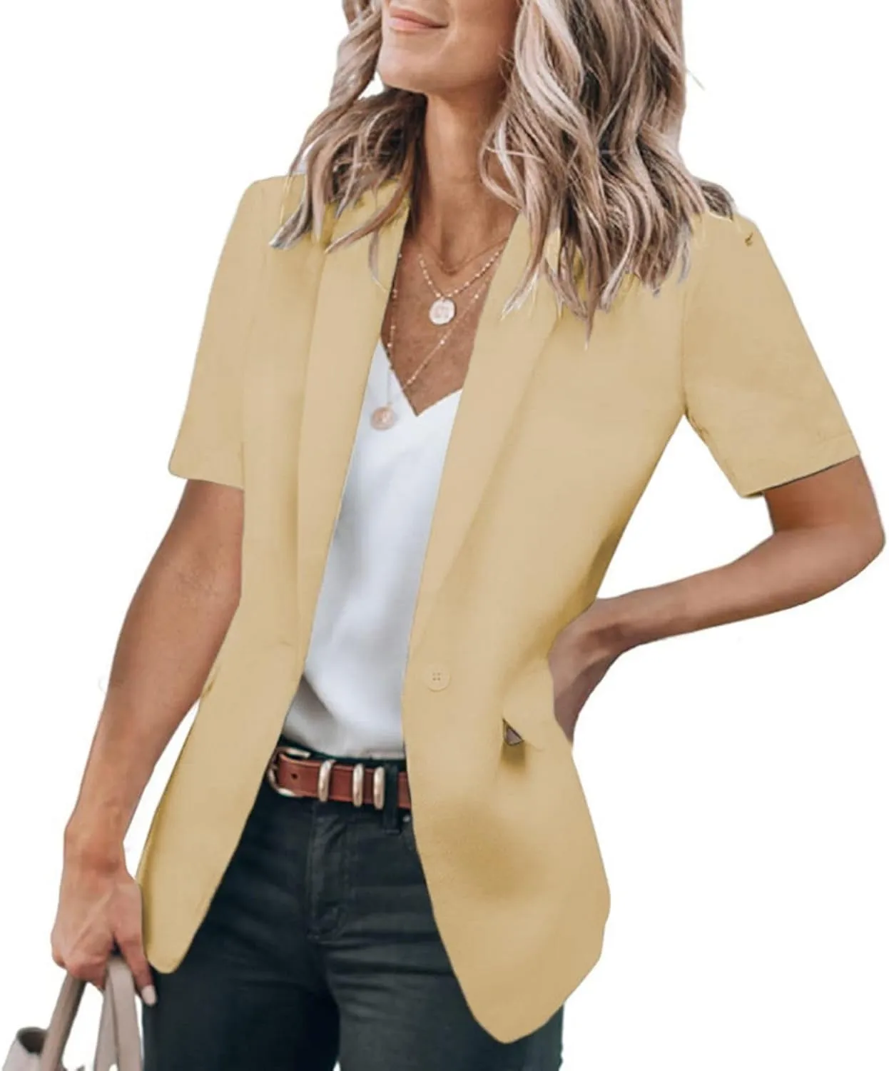 Short Sleeve Blazers for Women Business Casual Work Office Suit Jackets Lightweight Elegant Open Front Lapel Jacket