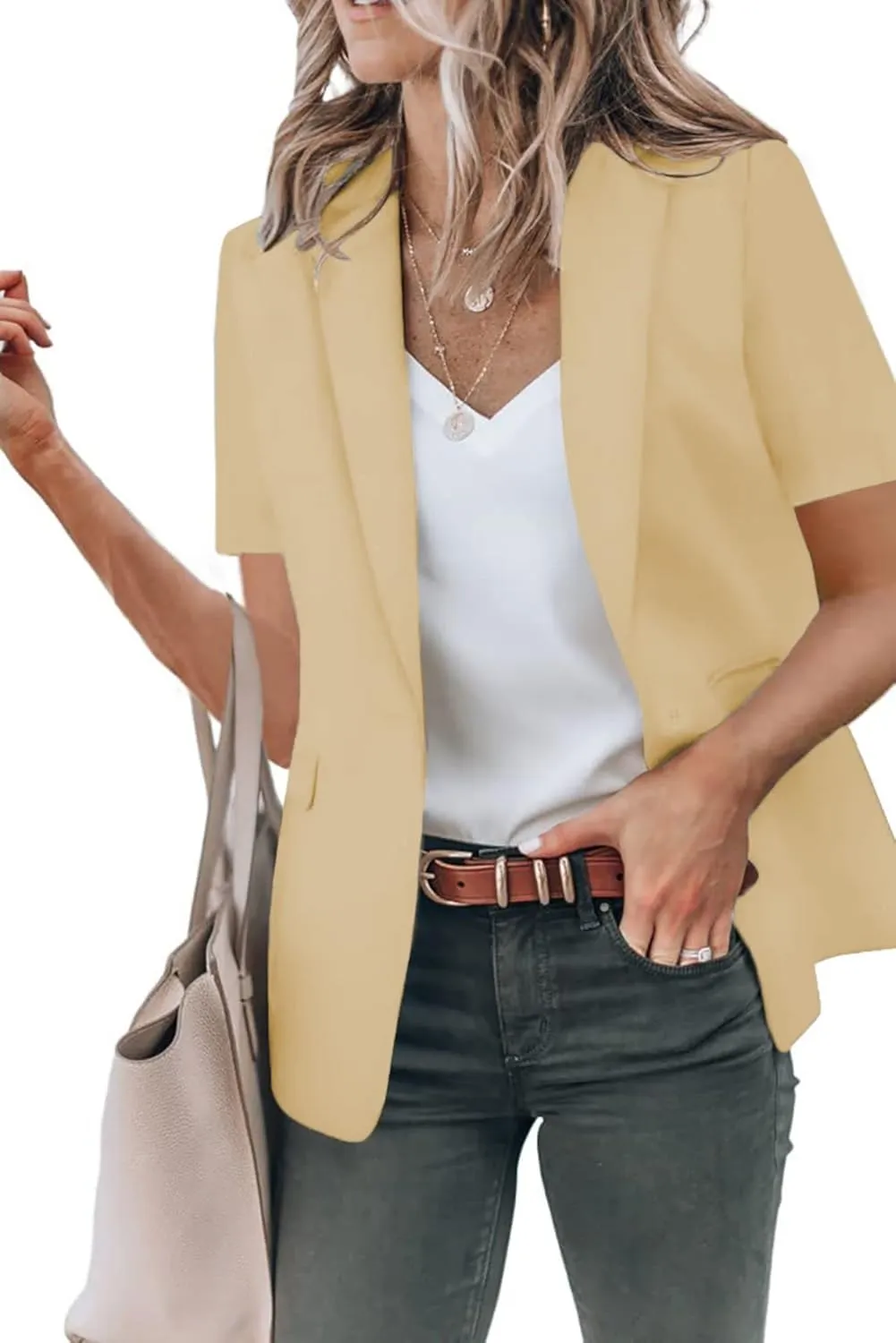 Short Sleeve Blazers for Women Business Casual Work Office Suit Jackets Lightweight Elegant Open Front Lapel Jacket