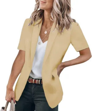 Short Sleeve Blazers for Women Business Casual Work Office Suit Jackets Lightweight Elegant Open Front Lapel Jacket