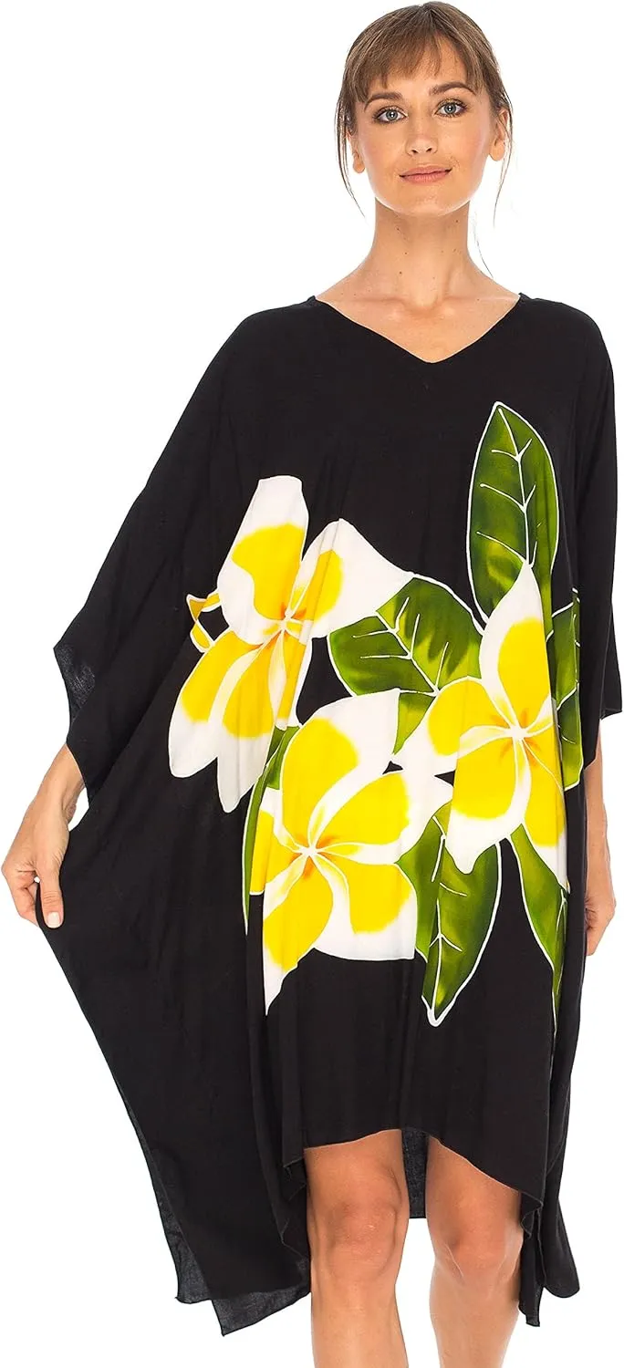 SHU-SHI Womens Short Beach Swimsuit Cover Up Poncho Dress Plus Size Kaftan