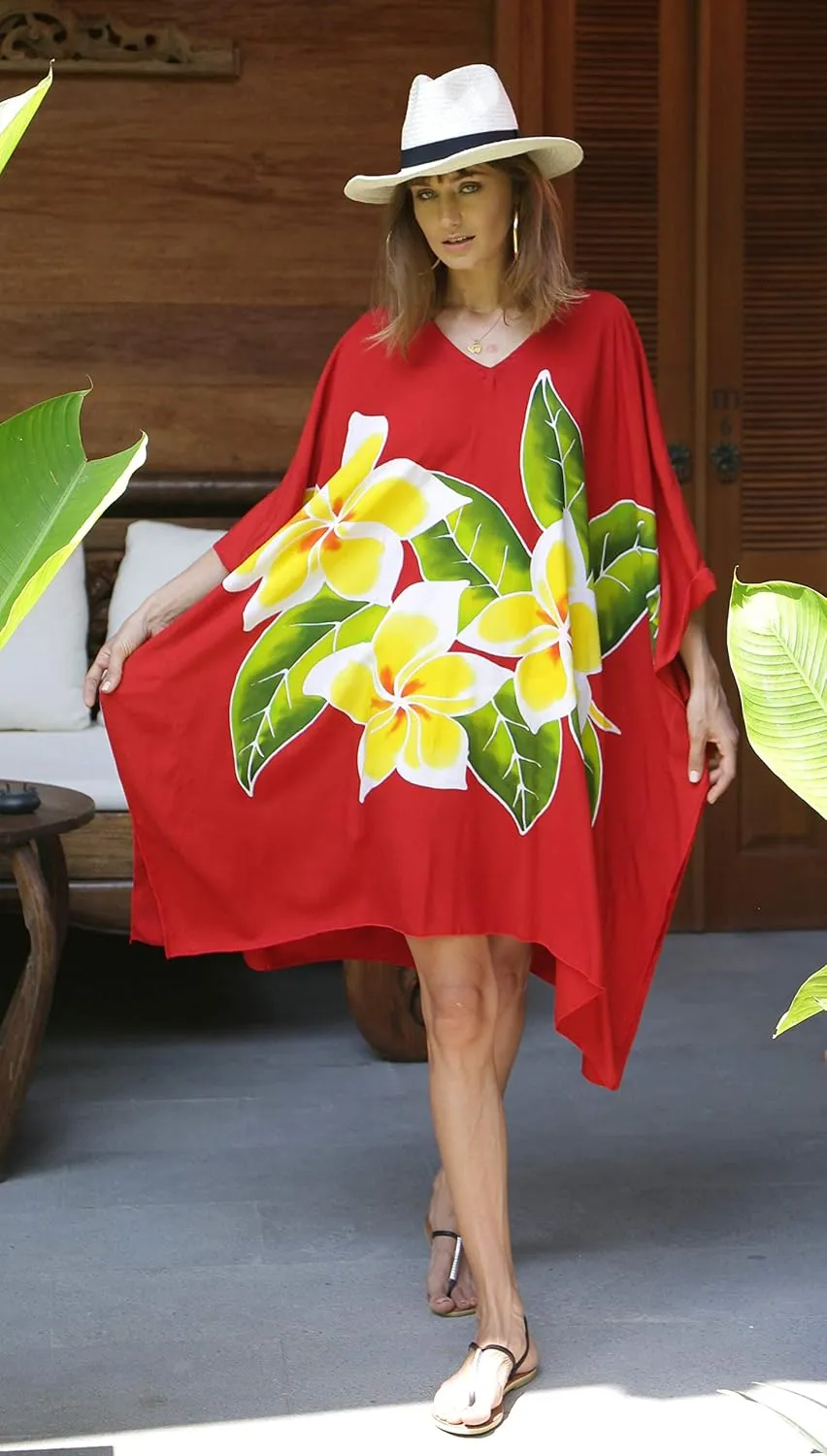 SHU-SHI Womens Short Beach Swimsuit Cover Up Poncho Dress Plus Size Kaftan
