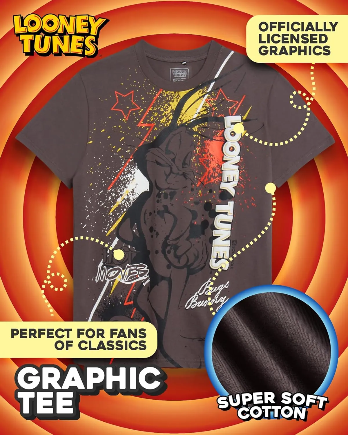 Southpole Boys' Graphic T-Shirts - Looney Tunes Bugs Bunny Tom and Jerry Crewneck Short Sleeve Graphic Tees (Sizes: 8-20)