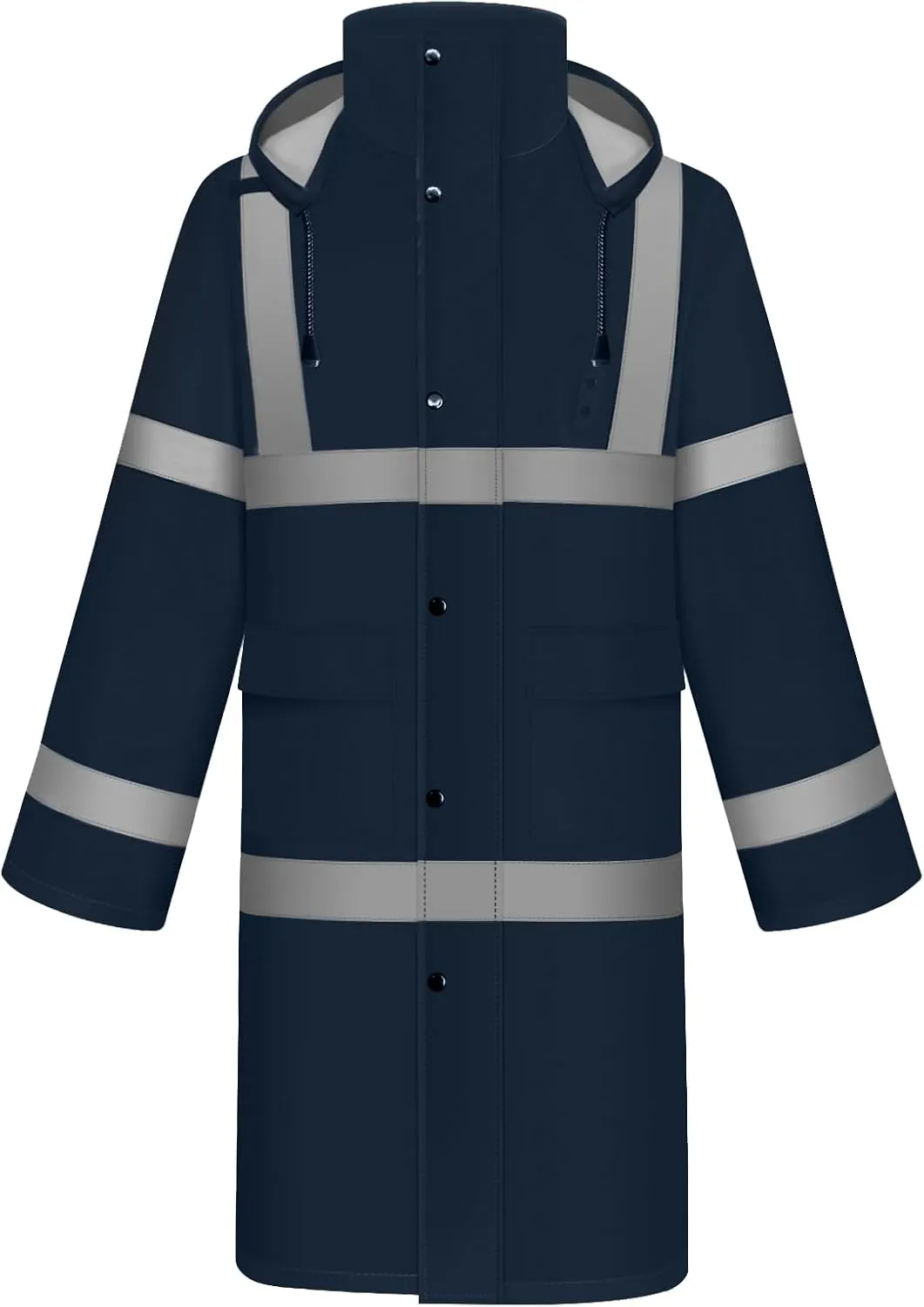 TCCFCCT Rain Jacket Men Hi Vis Rain Suits for Men Waterproof with Hood, Heavy Duty Long Rain Coats for Men Work,Safety Rain Gear for Men Women for Hiking Camping Outdoor Activities, L Navy Blue