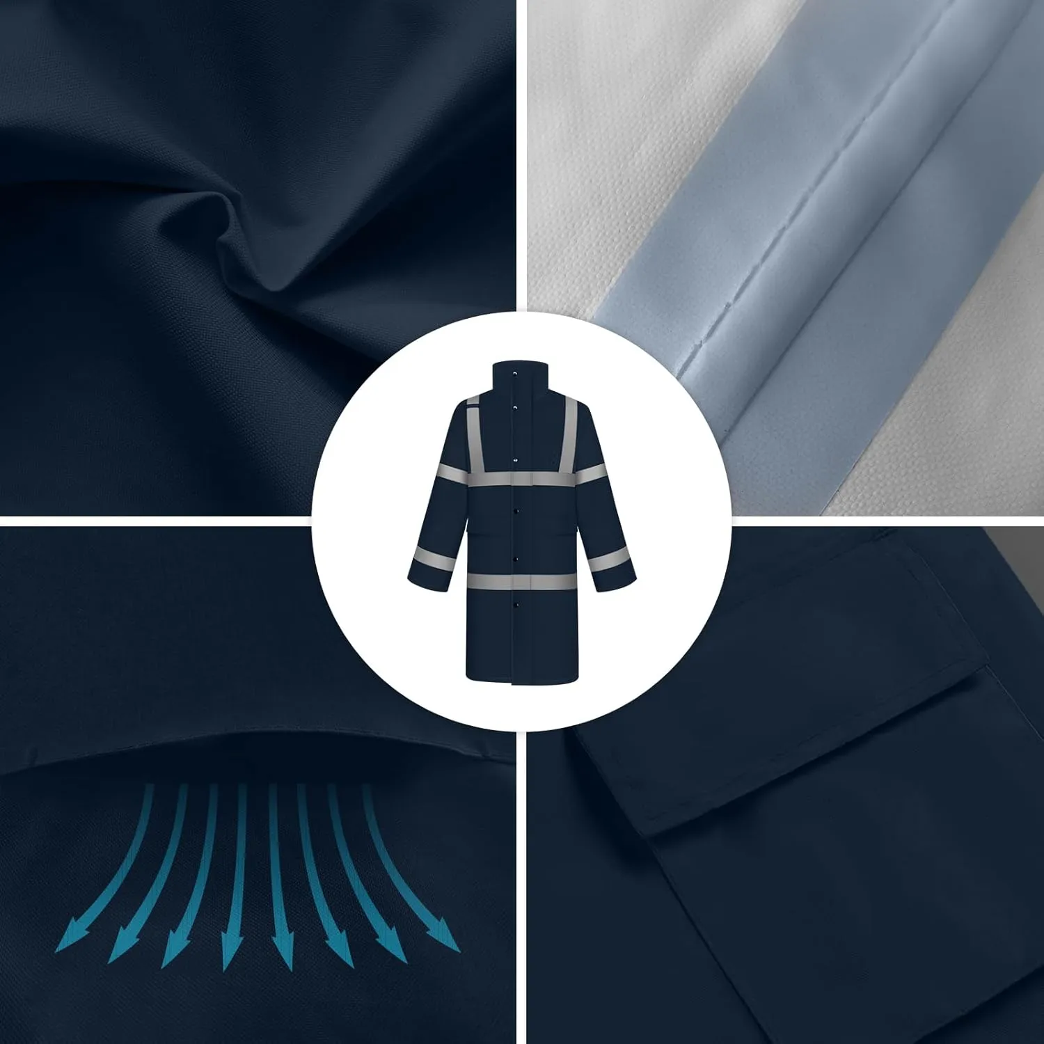 TCCFCCT Rain Jacket Men Hi Vis Rain Suits for Men Waterproof with Hood, Heavy Duty Long Rain Coats for Men Work,Safety Rain Gear for Men Women for Hiking Camping Outdoor Activities, L Navy Blue