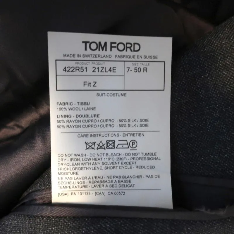 Tom Ford Suit Jacket Charcoal Wool Size 50 Two-Button Blazer