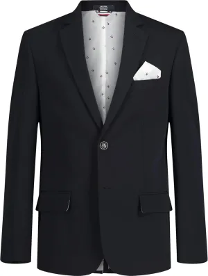 Tommy Hilfiger Boys' Bi-Stretch Alexander Blazer, Single Breasted with Pocket Square, Solid Color with Flag Print Lining