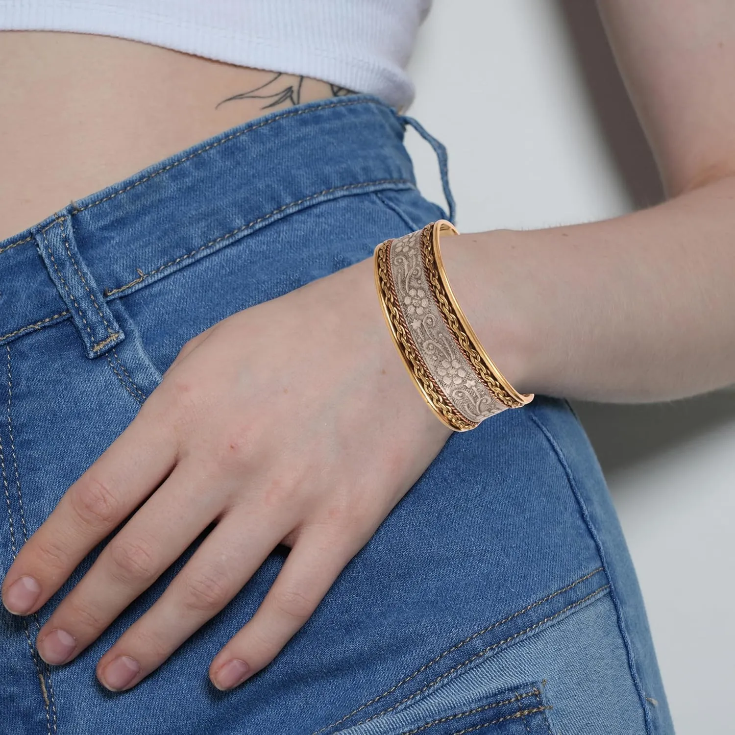 Touchstone Indian Bollywood Handcrafted Slip In Easy To Wear Stylish Wrist Enhancer Designer Broad Jewelry Cuff Bracelet For Women and Men.
