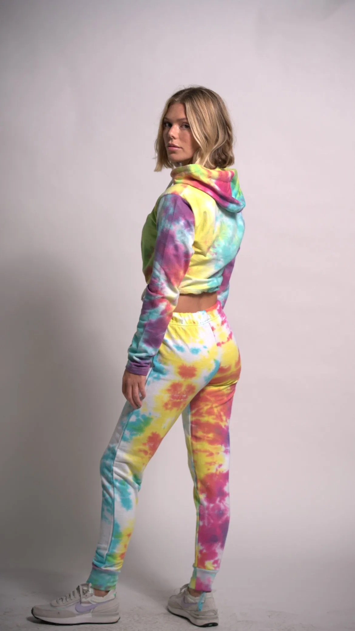 Two Piece Women's Tracksuits Sweatshirt Hoodie Tie Dye  Long Sleeve