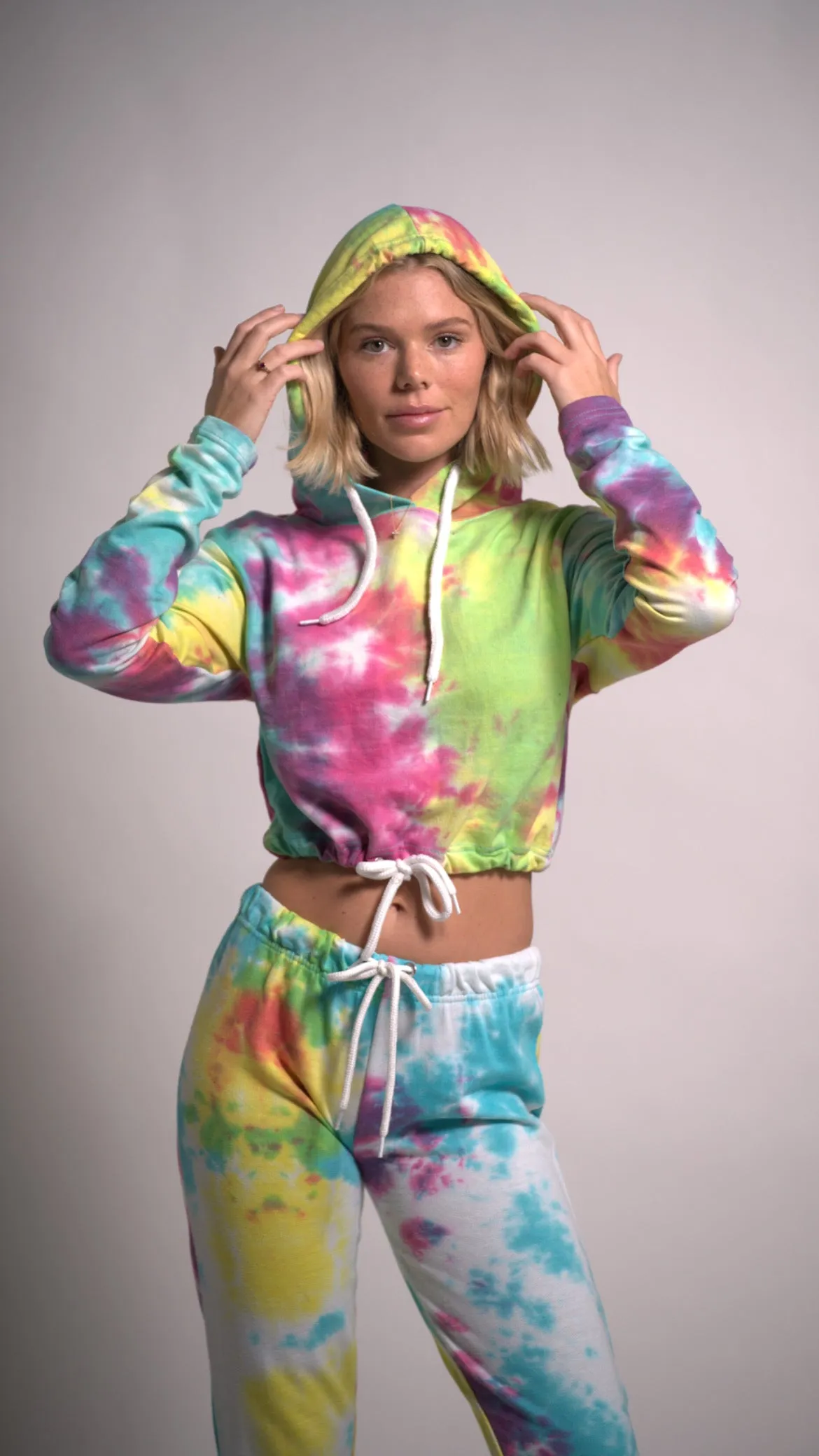 Two Piece Women's Tracksuits Sweatshirt Hoodie Tie Dye  Long Sleeve