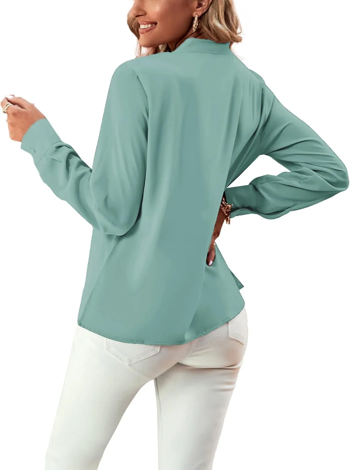 Umenlele Women's Elegant Tie Knot Mock Neck Ruched Long Sleeve Blouse Shirt Top