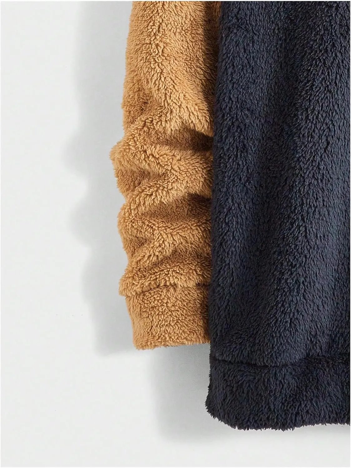 Verdusa Men's Color Block Fuzzy Fleece Hooded Sweatshirt Long Sleeve Pullover Hoodies