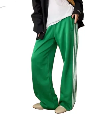 Women Side Striped Track Pants Y2k Drawstring Waist Wide Leg Cargo Sweatpants Casual Loose Jogger Lounge Pants