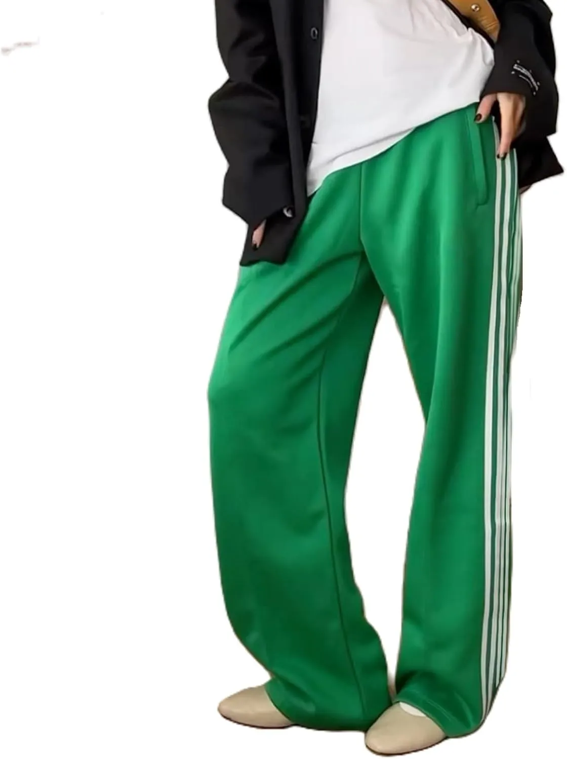 Women Side Striped Track Pants Y2k Drawstring Waist Wide Leg Cargo Sweatpants Casual Loose Jogger Lounge Pants
