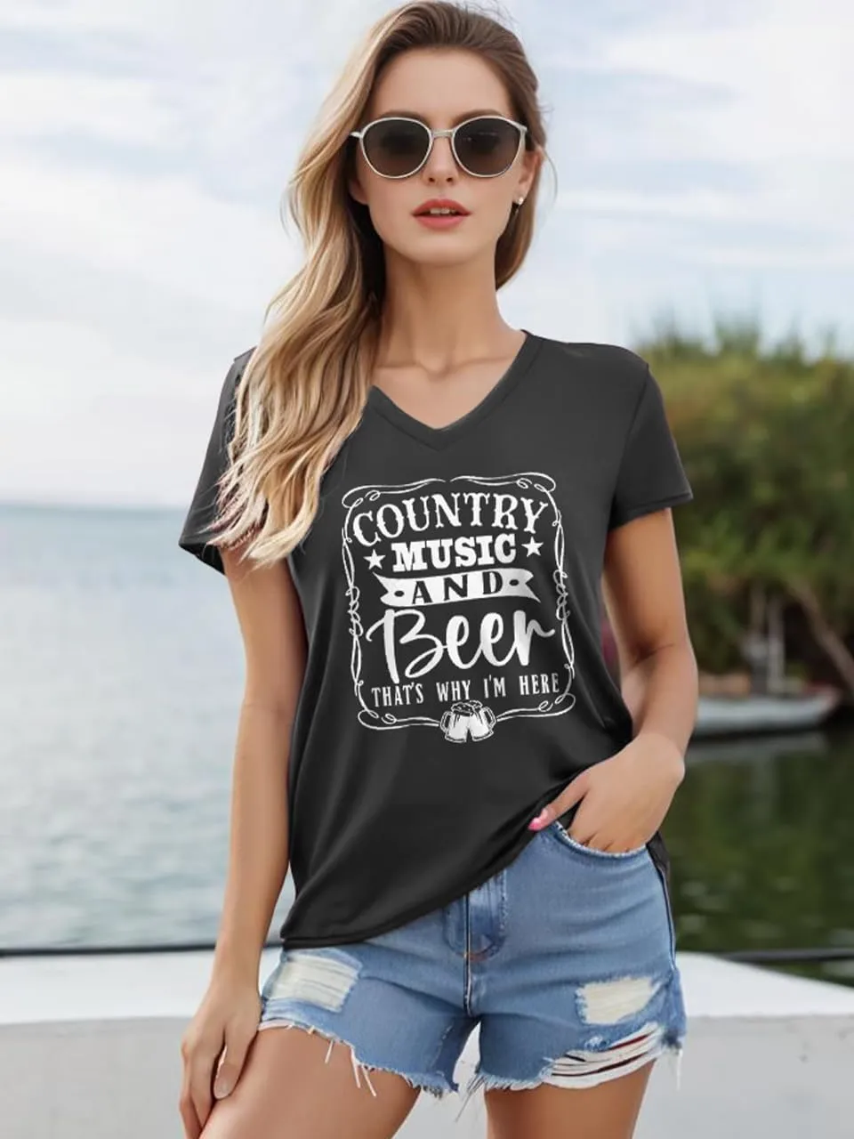Women V Neck Sunflower Graphic Shirt Cute Dandelion Teen Girls Tee Tops Short Sleeve Cowgirls Casual T Shirts