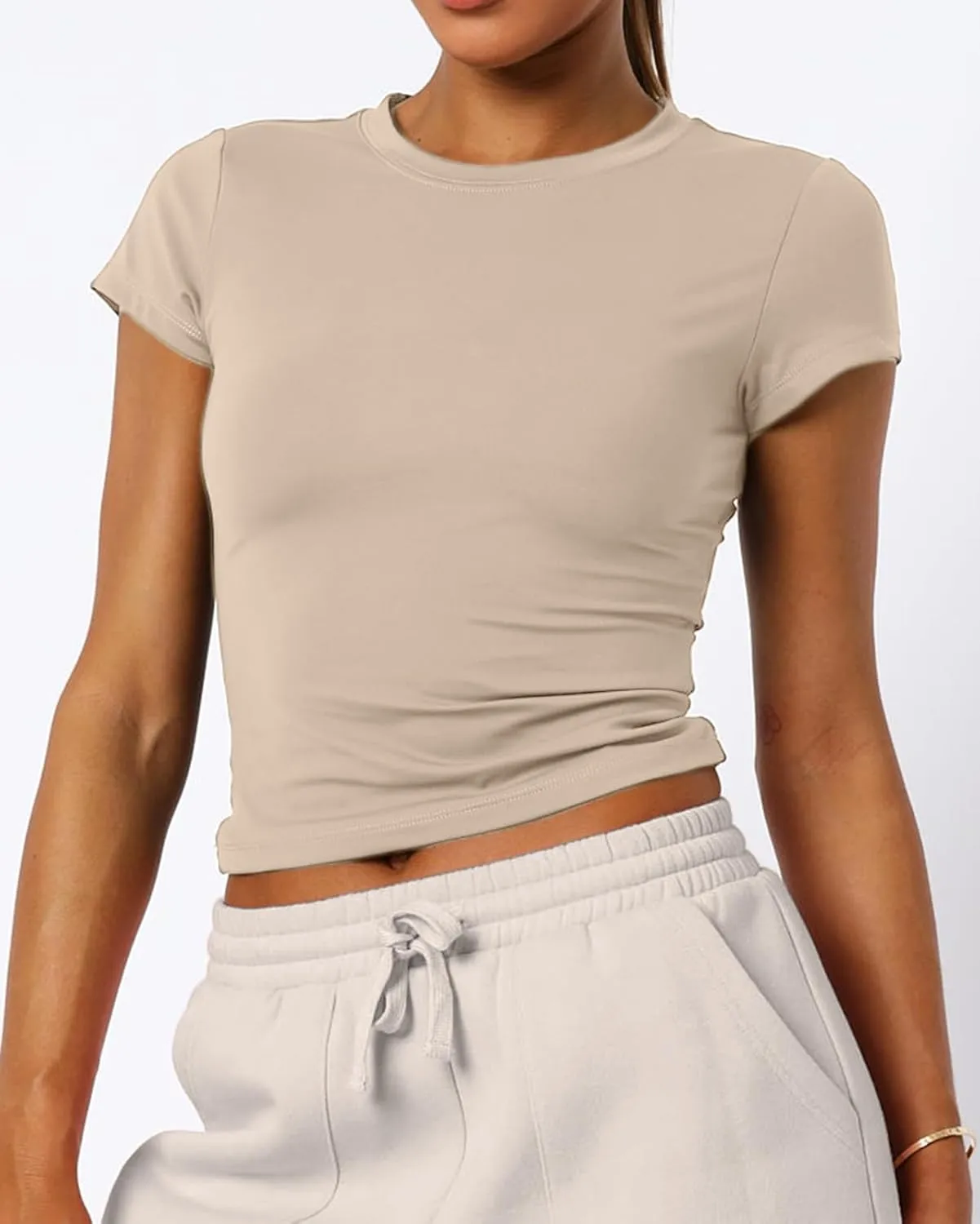 Women's Basic Summer Short Sleeve Crewneck T-Shirts Y2K Cute Going Out Tops Baby Tee