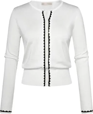 Women's Cardigan Sweater Color Block Long Sleeve Crew Neck Knit Cardigan Trendy Cropped Cardigan Shrug