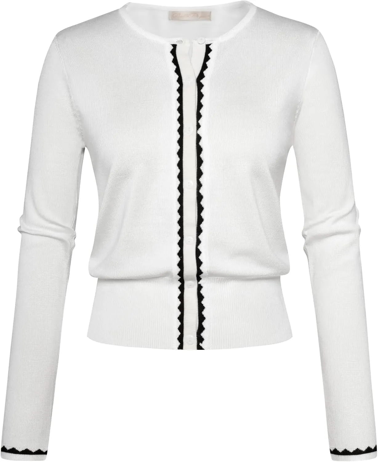 Women's Cardigan Sweater Color Block Long Sleeve Crew Neck Knit Cardigan Trendy Cropped Cardigan Shrug