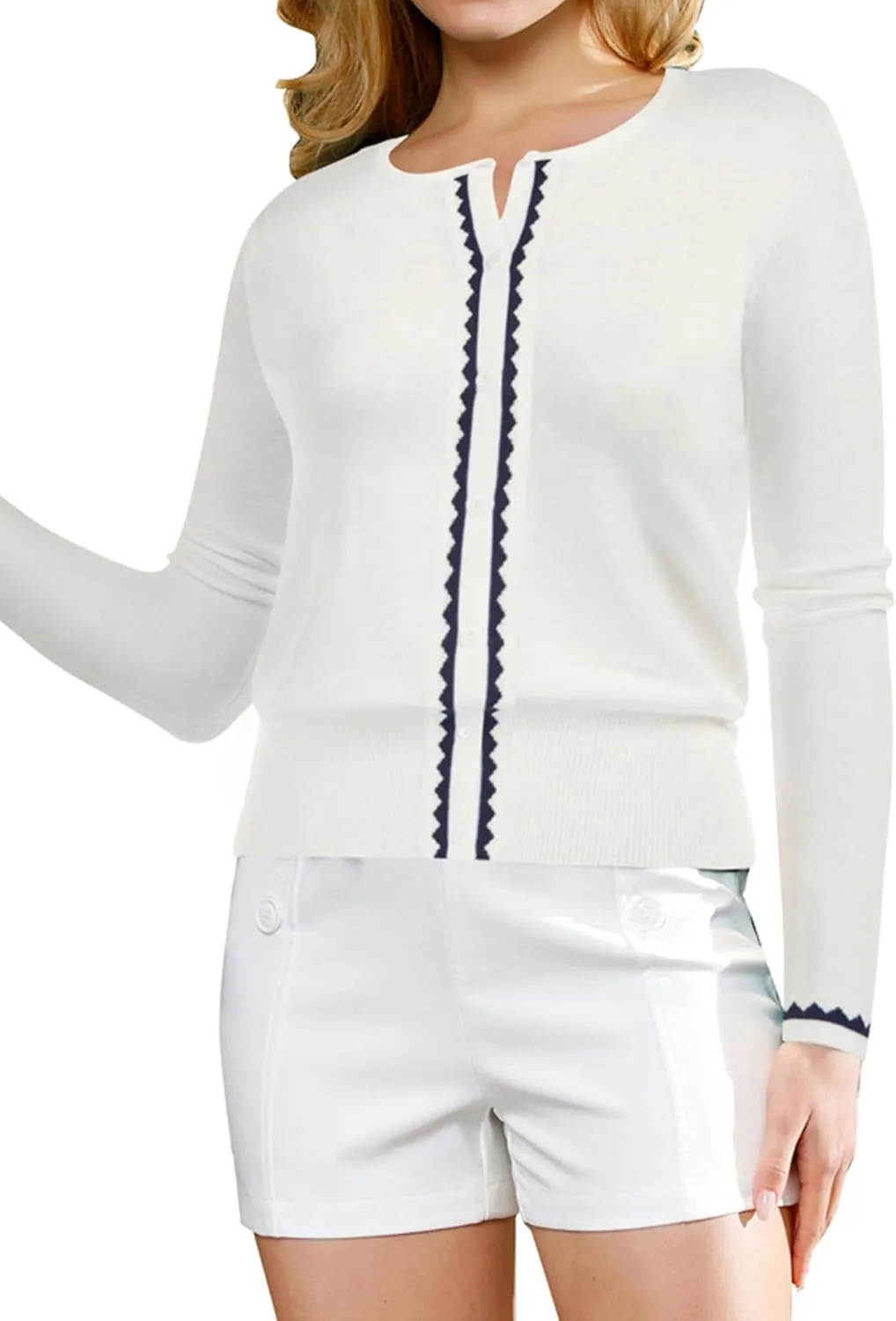 Women's Cardigan Sweater Color Block Long Sleeve Crew Neck Knit Cardigan Trendy Cropped Cardigan Shrug