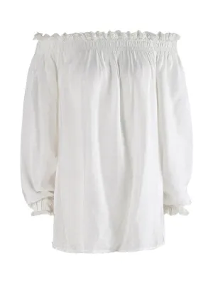 Women's Long Sleeves Cotton Off Shoulder Peasant Tops Blouse Shirt White