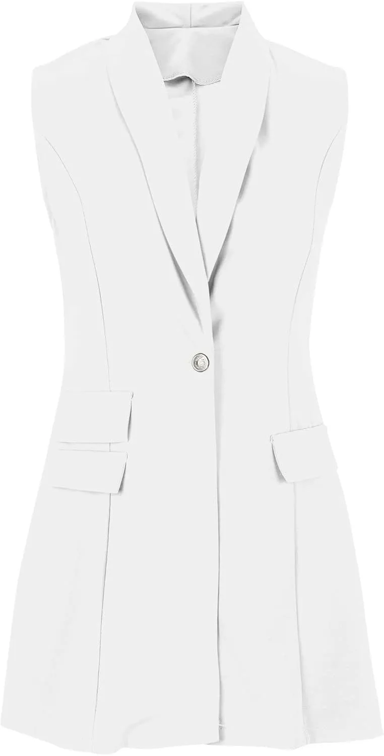 Women's Personalized Sleeveless Blazer Dressy Casual Open Front Long Cardigan Work Office Lapel Duster Trench Vest