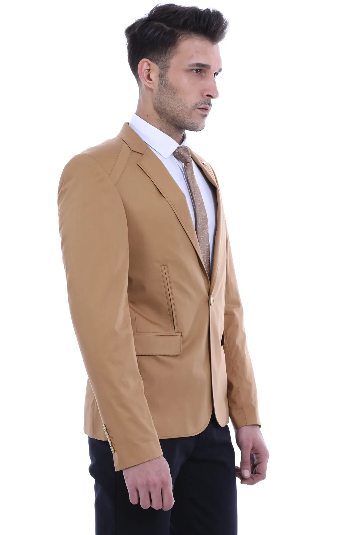 WSS 3 pocket Single Button Cotton Tan Jacket- - Singen