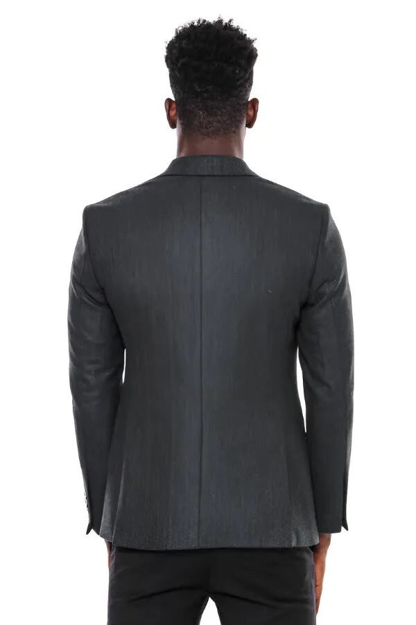 WSS Slim Fit Patterned Dark Green Men Blazer  - Singen