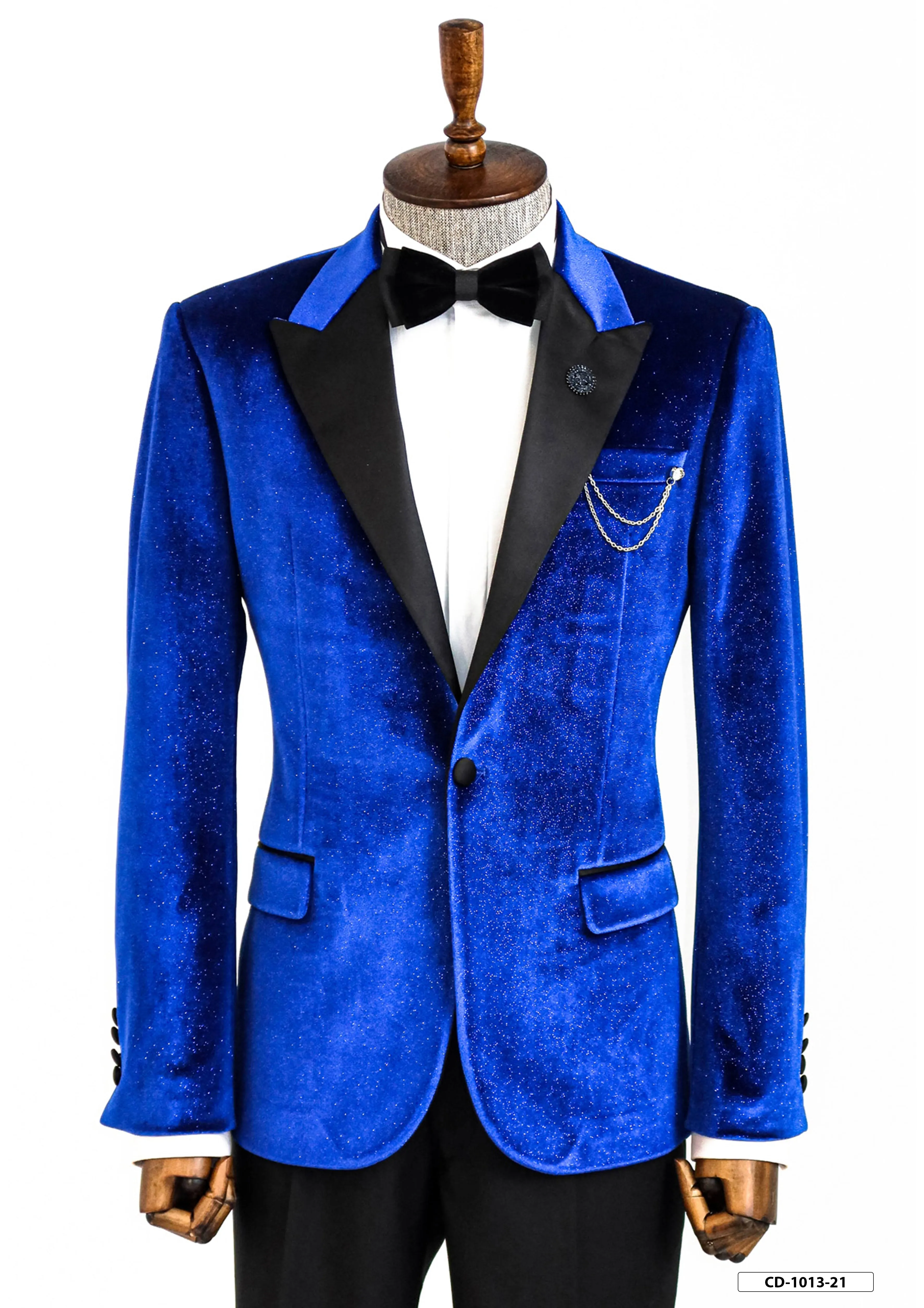 WSS Sparkle Slim Fit Velvet Bast Blue Men Prom Blazer  - Singen