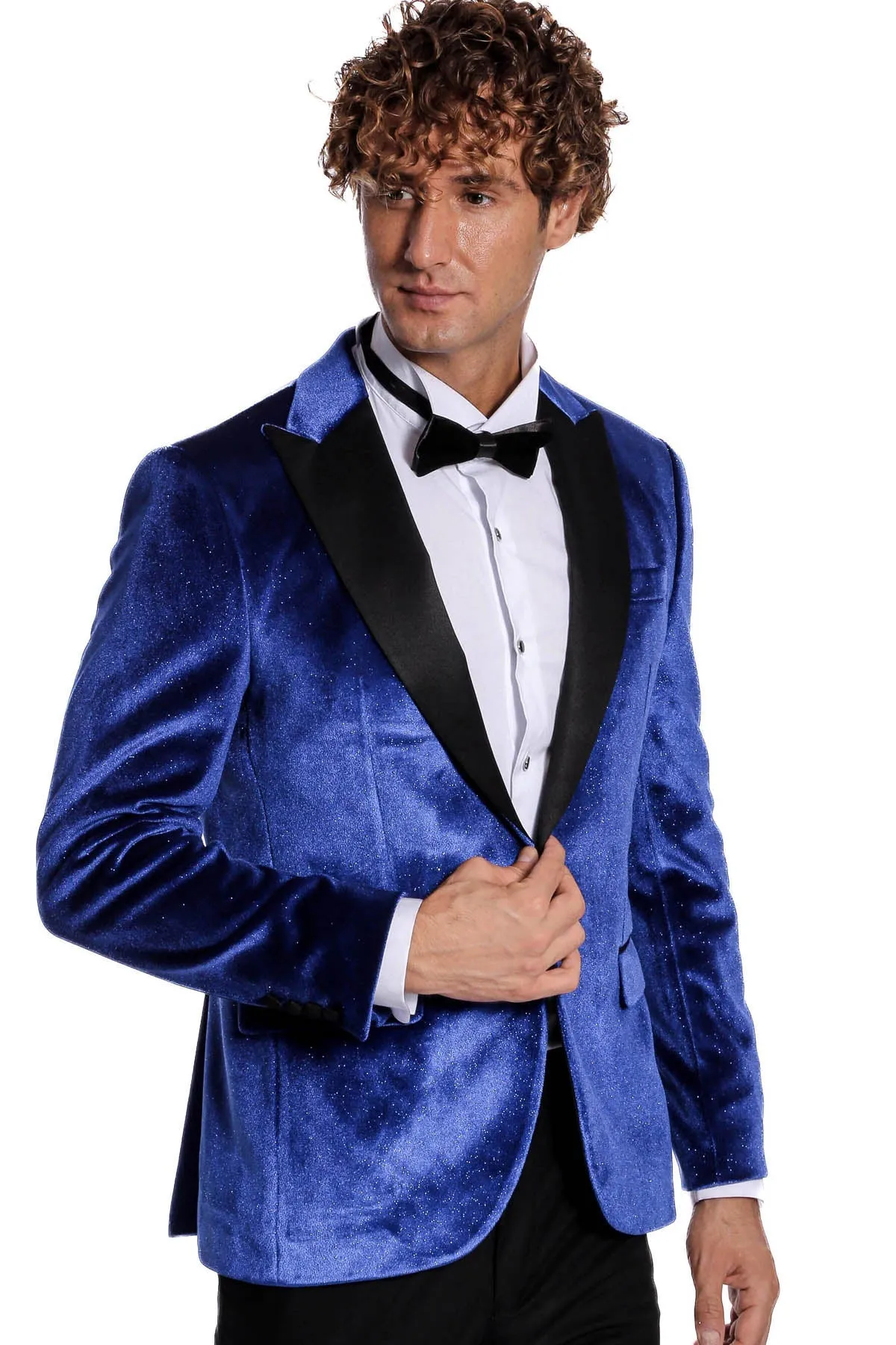 WSS Sparkle Slim Fit Velvet Bast Blue Men Prom Blazer  - Singen