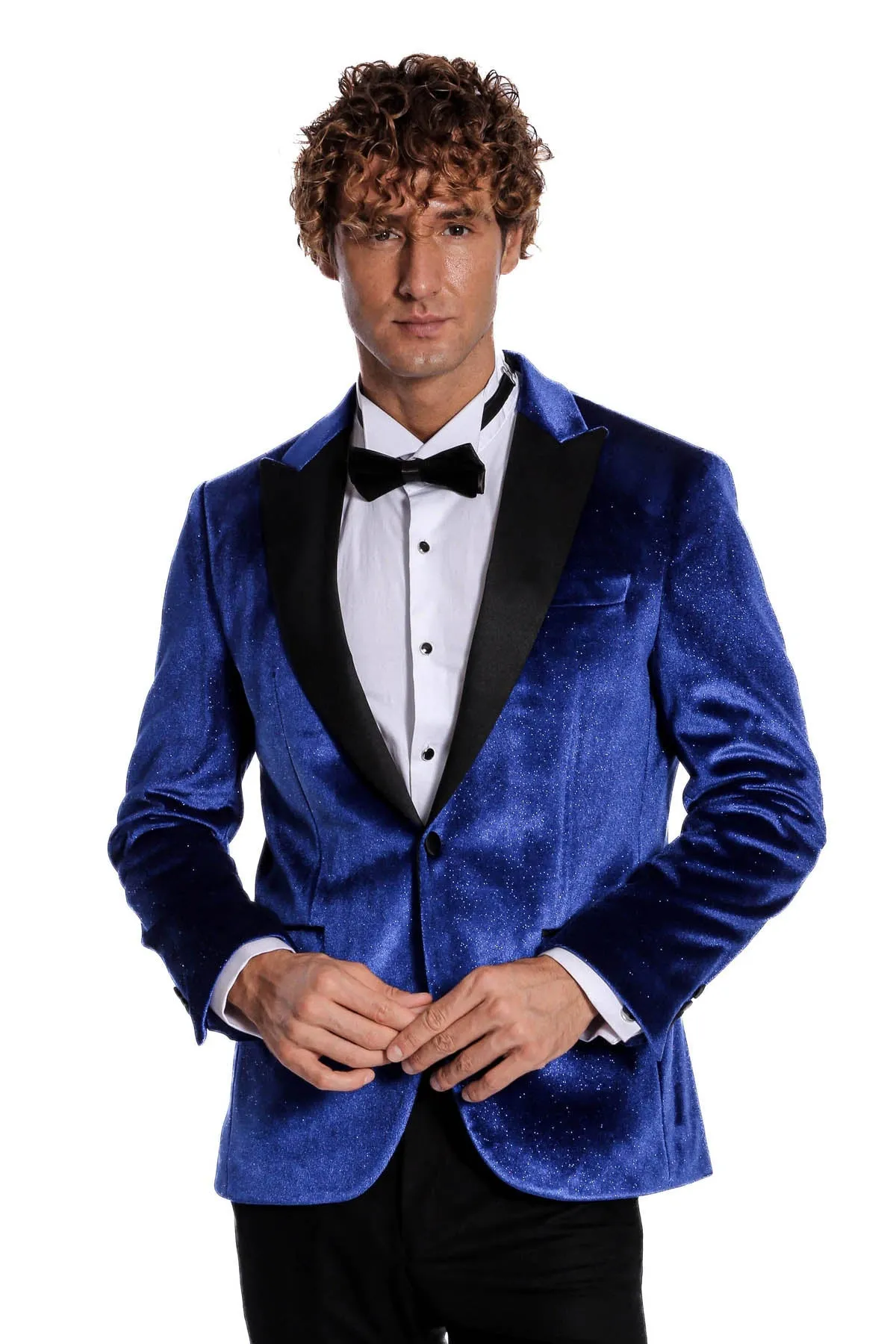 WSS Sparkle Slim Fit Velvet Bast Blue Men Prom Blazer  - Singen