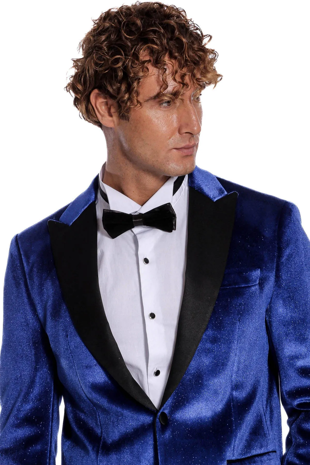 WSS Sparkle Slim Fit Velvet Bast Blue Men Prom Blazer  - Singen