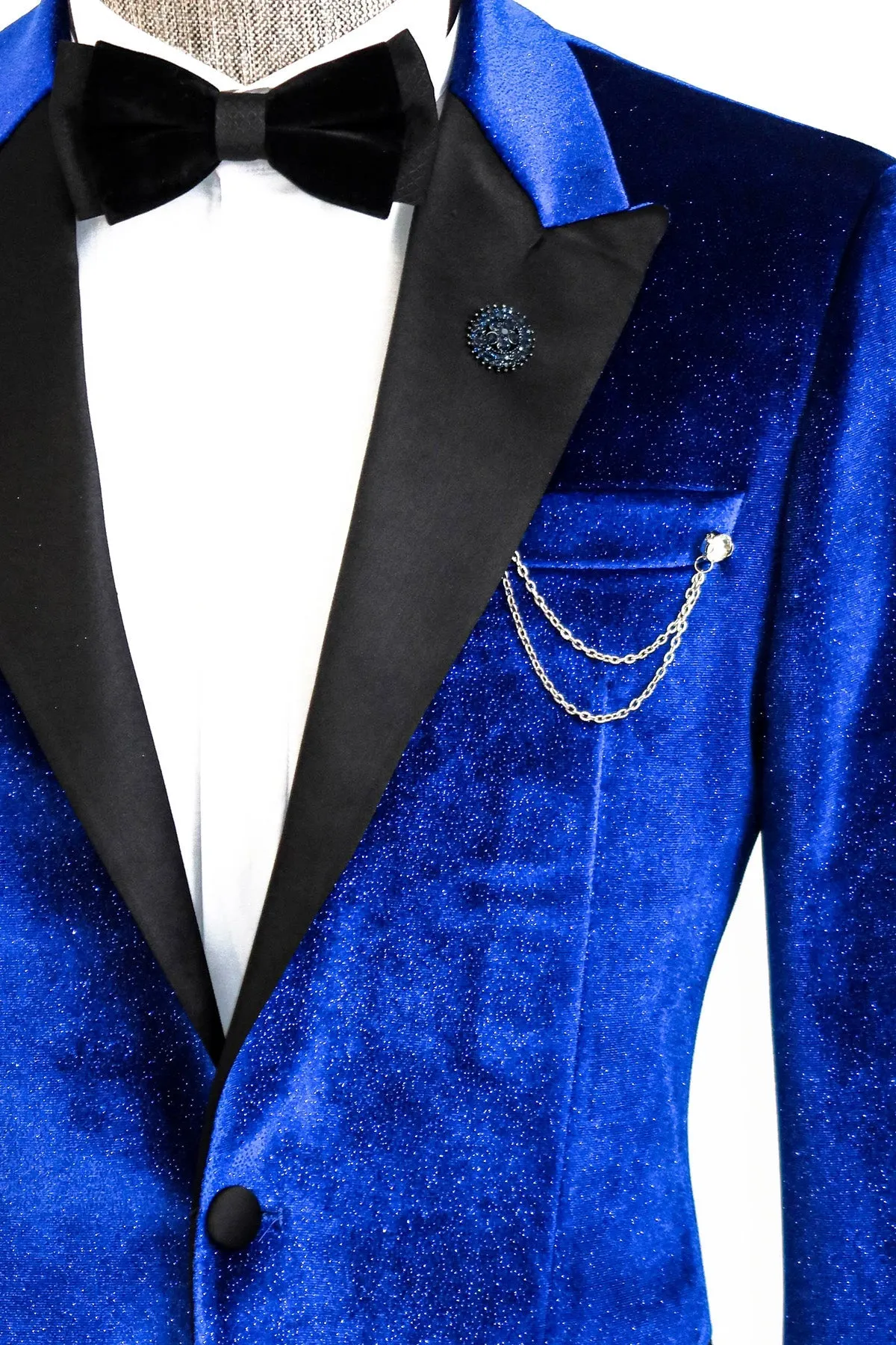 WSS Sparkle Slim Fit Velvet Bast Blue Men Prom Blazer  - Singen