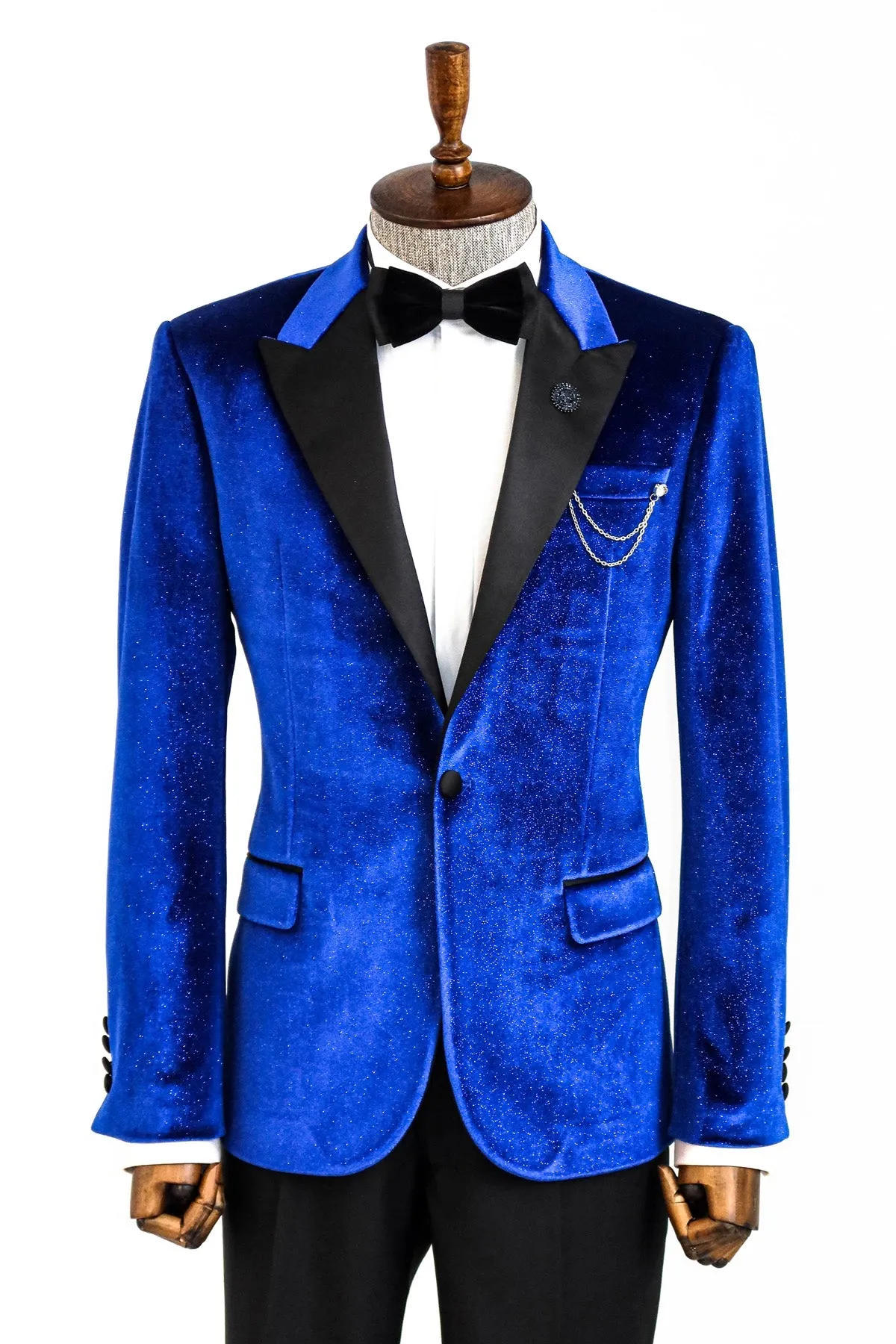 WSS Sparkle Slim Fit Velvet Bast Blue Men Prom Blazer  - Singen