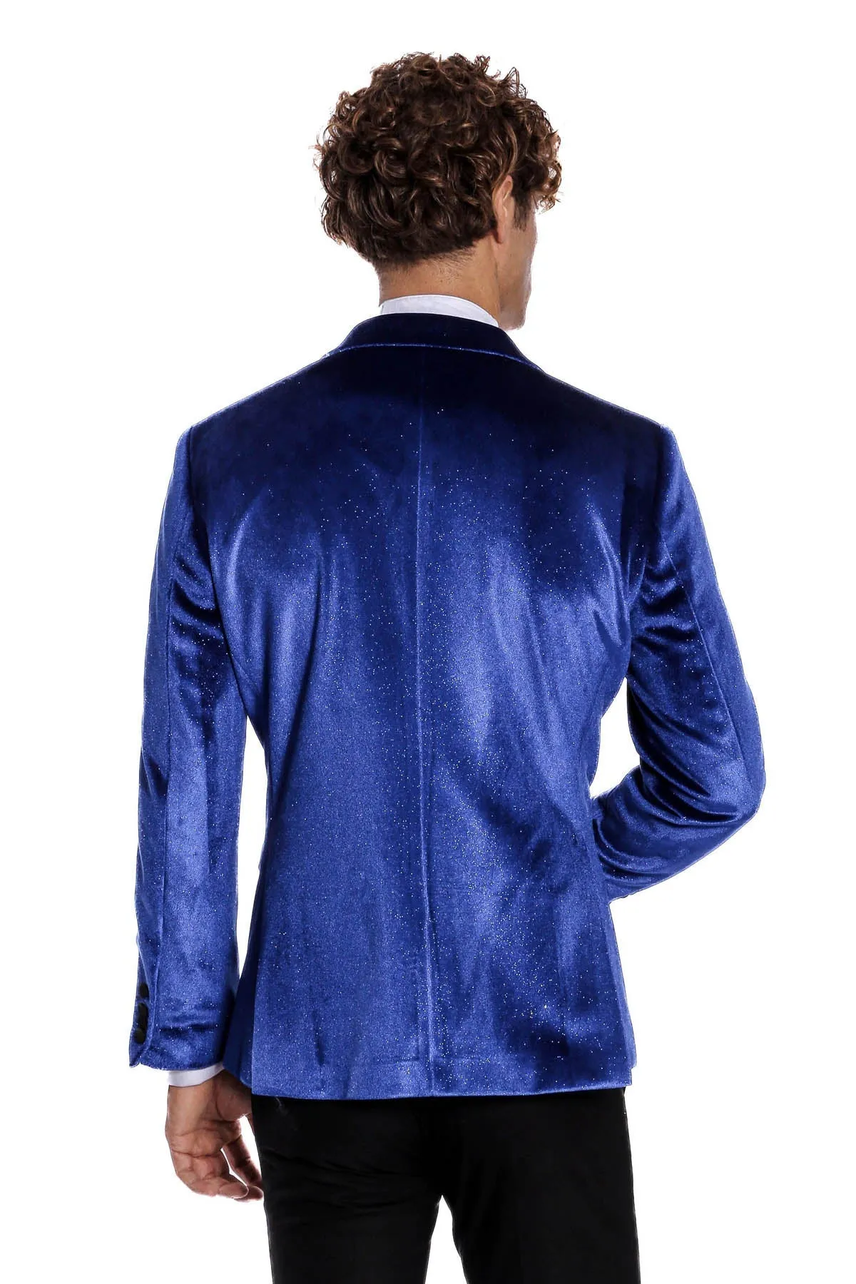 WSS Sparkle Slim Fit Velvet Bast Blue Men Prom Blazer  - Singen