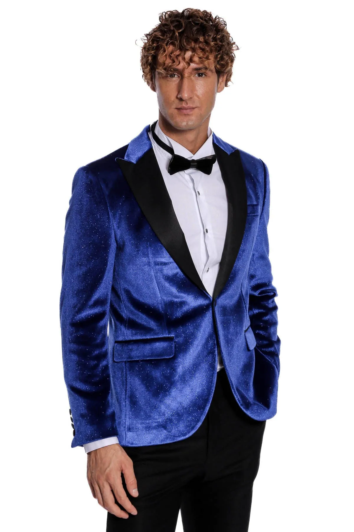 WSS Sparkle Slim Fit Velvet Bast Blue Men Prom Blazer  - Singen